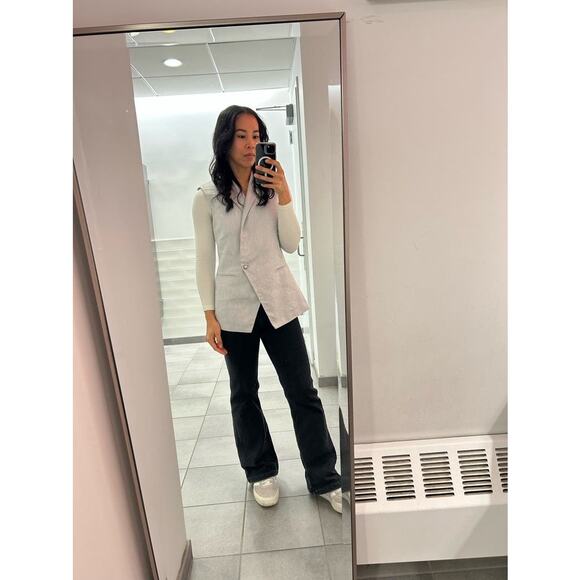 DEREK LAM 10 CROSBY Grey Linen Sleeveless Tailored Single Button Vest Size 6 - Picture 12 of 12